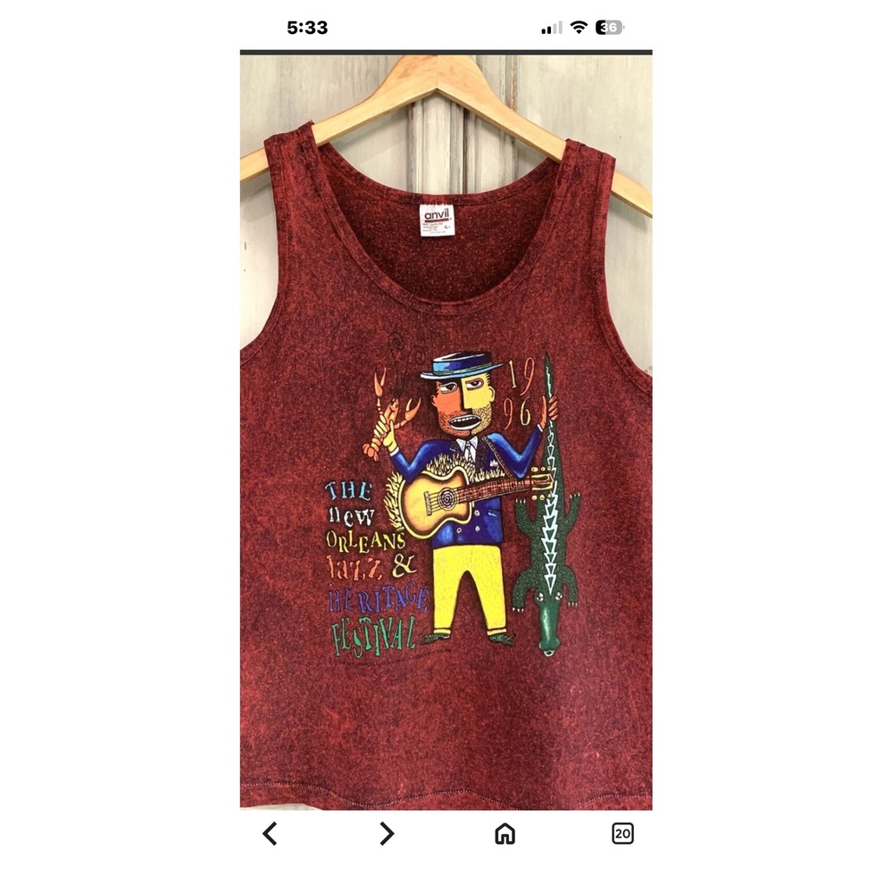 Vintage 1996 New Orleans Jazz Heritage Festival Graphic Tank Top Men's XL Red‎